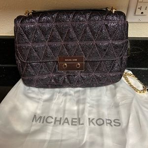 Michael Kors Purple Metallic Sloan Quilted Pyramid Large Chain Shoulder Bag